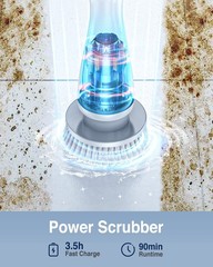 LABIGO Electric Spin Scrubber Cordless Cleaning Brush 7 Heads Adjustable Extenda