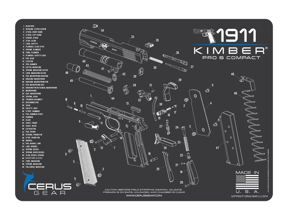 For Kimber 1911 Armorers Cleaning Mat Cerus Gear PREMIUM Made in USA