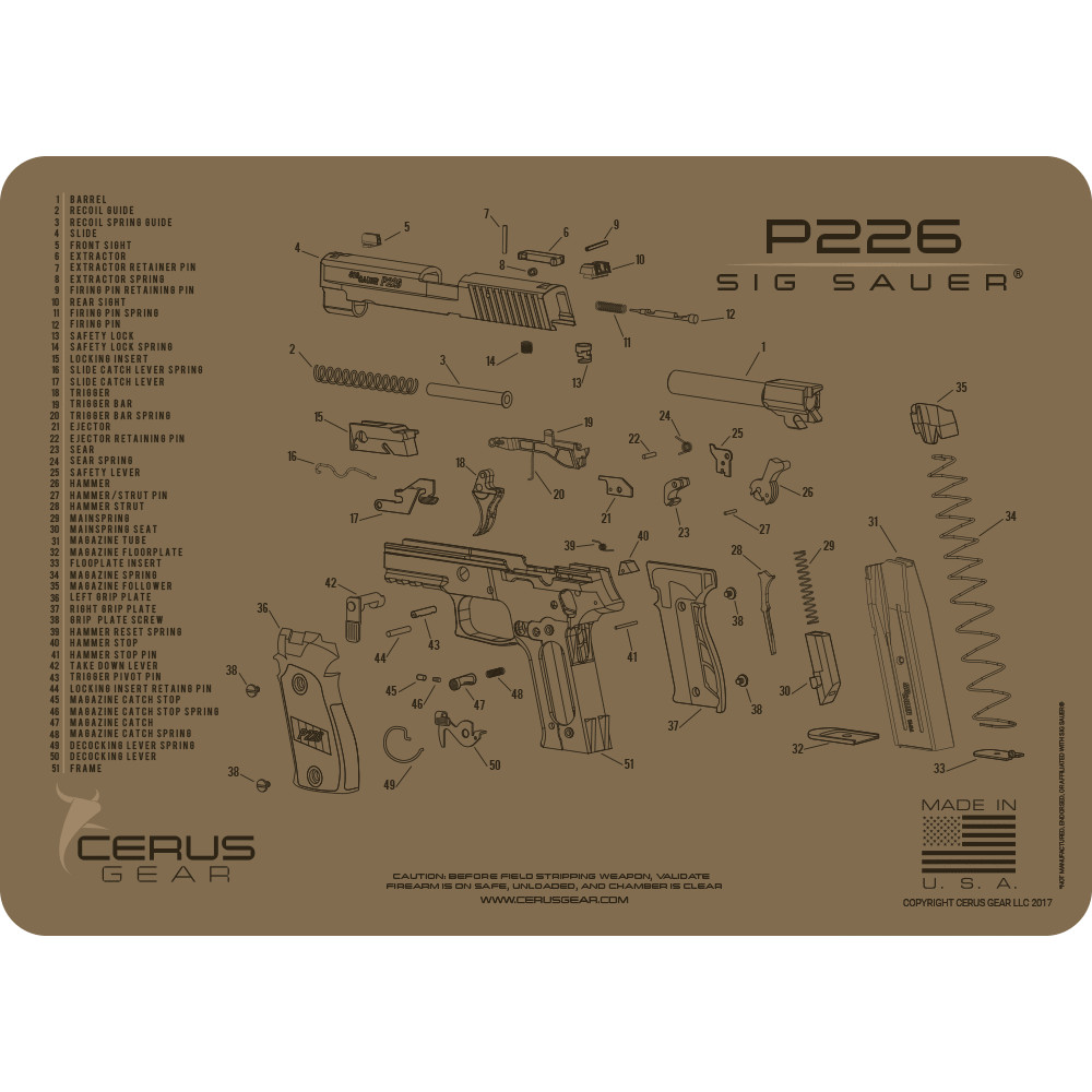 Cerus Gear For Sig Sauer P226 P 226 9mm .40 Armorers Gun Cleaning Bench Mat FDE