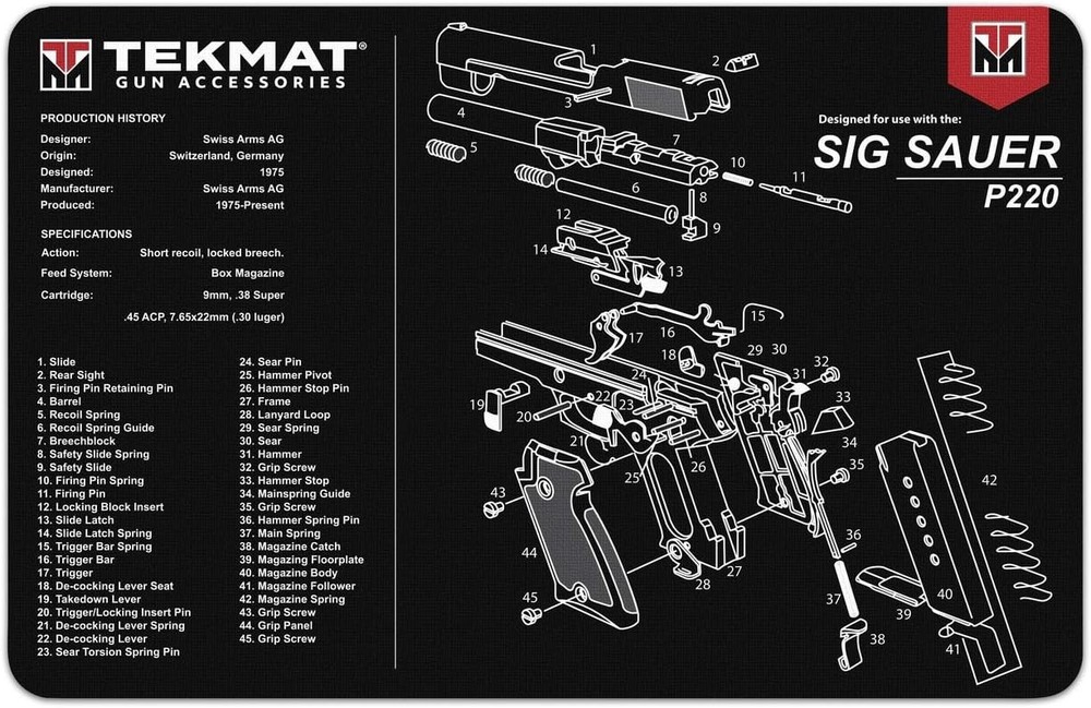 TekMat Sig Sauer P220 17″x11″ Gun Cleaning Mat Black – TEK-R17-SIGP220
