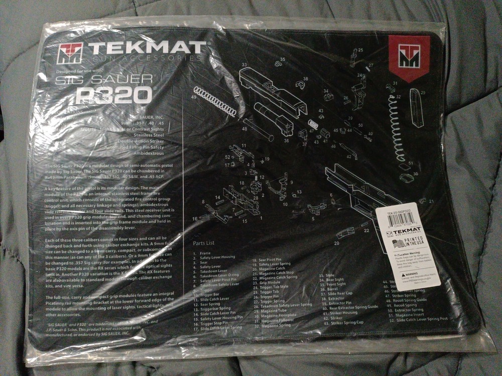 TekMat Gun Accessories Cleaning Mat for use w/ Sig Sauer P320 Black 15”x20” New