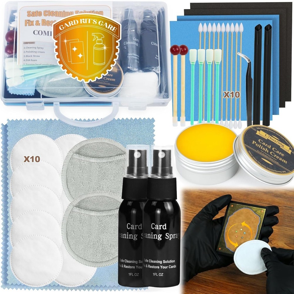 Card Care Clean Kit with Plastic Case for Trading and Collectible Cards
