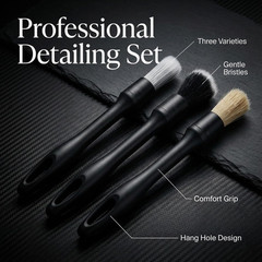 Car Interior Glass Cleaning Kit 3 Graded Boar Brushes 180° Swivel Retractable