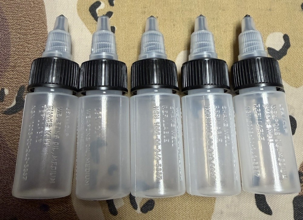 USGI Weapon Oil Bottle LSA CLP 1/2oz Military Cleaning Clear 5 Pack Empty NOS