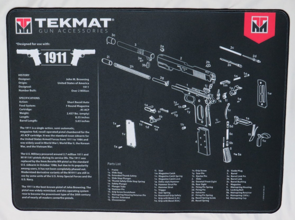 TEKMAT ACCESSORIES BROWNING 1911 GUN CLEANING MAT NEOPRENE NEW NWT