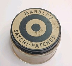 Vtg MARBLE’S SATCHI-PATCHES Jar And Patches 884 F/ The Marble’s Arms Corp. U.S.A