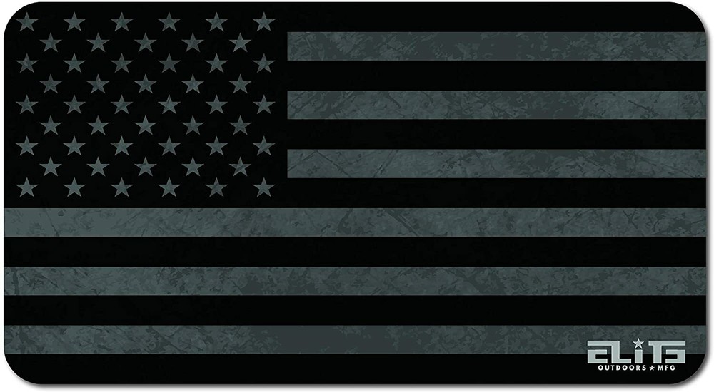 ELITE OUTDOORS Black and Gray Distressed Flag Gun Cleaning MAT 12″ x 22″ USA