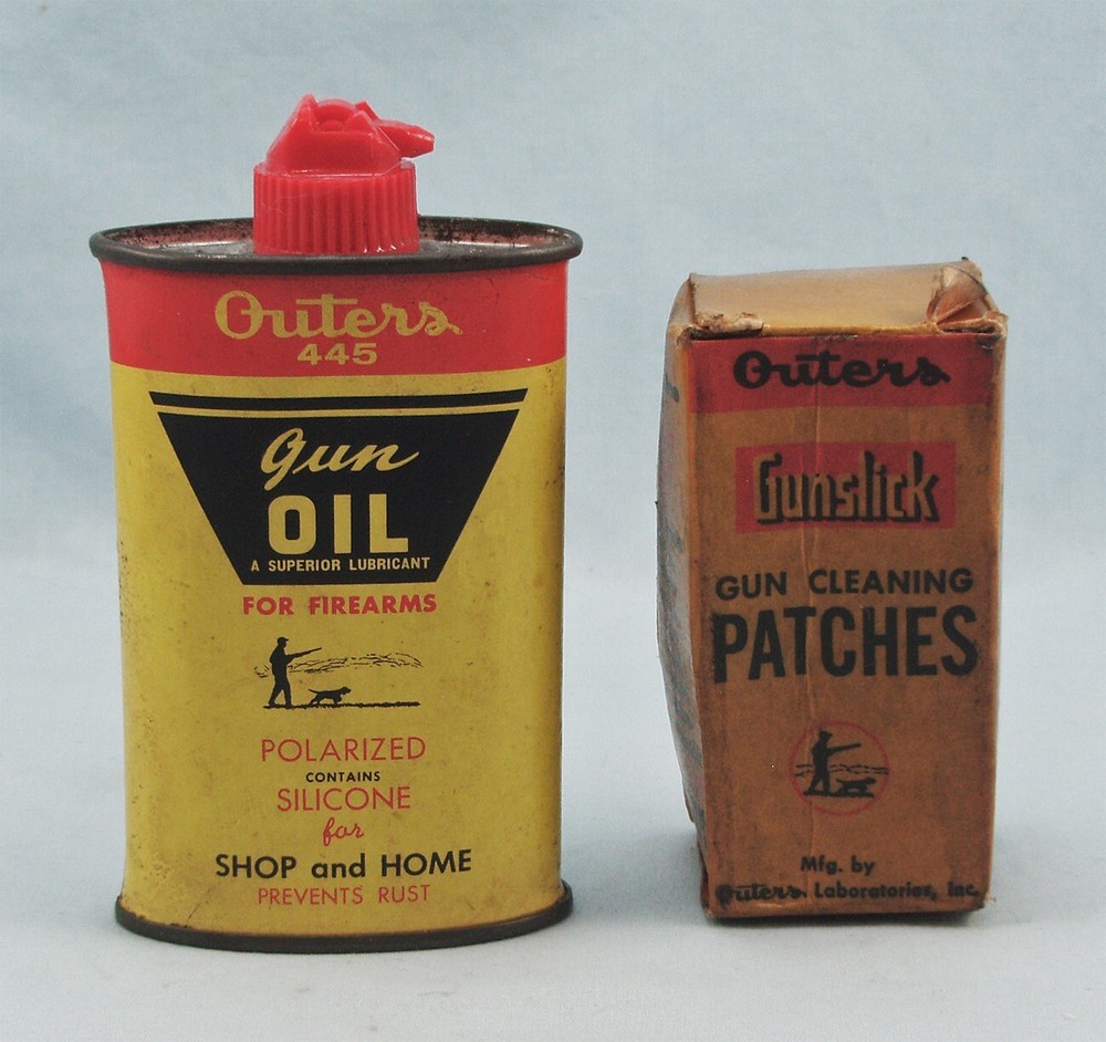 Vintage Outers 445 Gun Oil Tin and Outers Gunslick Cleaning Patches