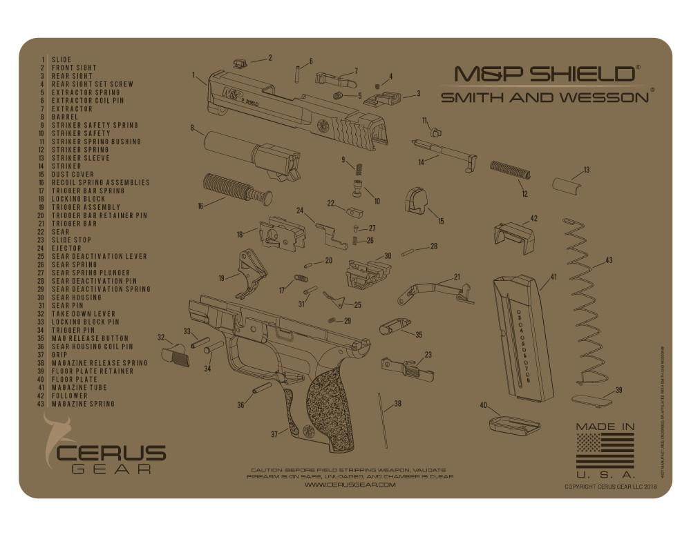 Cerus Gear For Smith & Wesson S&W M&P Shield Armorers Cleaning Mat PREMIUM FDE