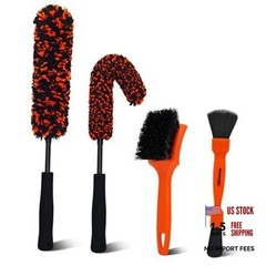 4PCS Car Wheel Cleaning Kit, 2-Size Bendable Microfiber 4 Pack Orange&black