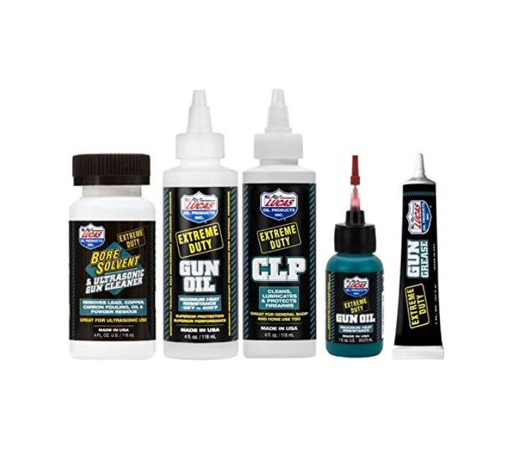 Lucas Extreme Duty 4oz Bore Solvent, Gun Oil, CLP & 1oz Needle Oiler,Grease Tube