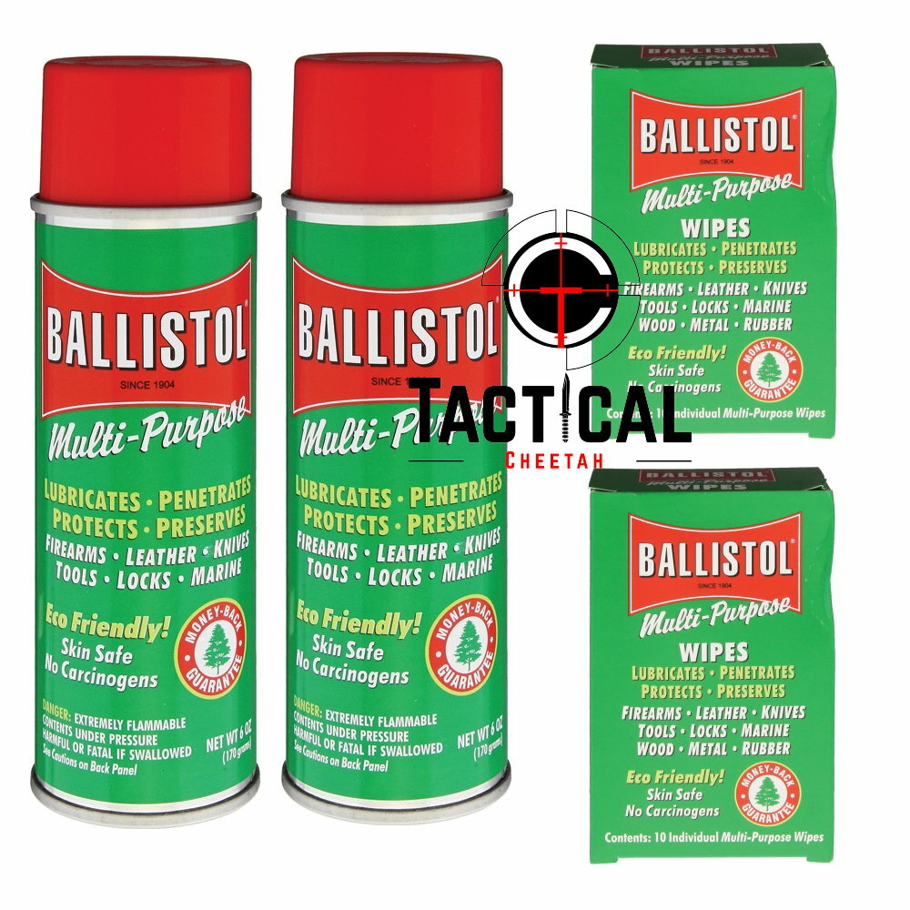 2 Cans of 6 oz Spray Gun Cleaning, Ballistol Multi-Purpose Wipes (20 wipes) &