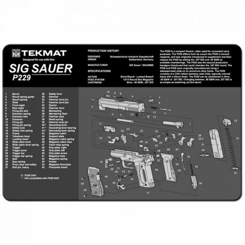 TekMat Sig Sauer P229 Cleaning Mat Diagram 11″ x 17″ – TEKR17SIGP229