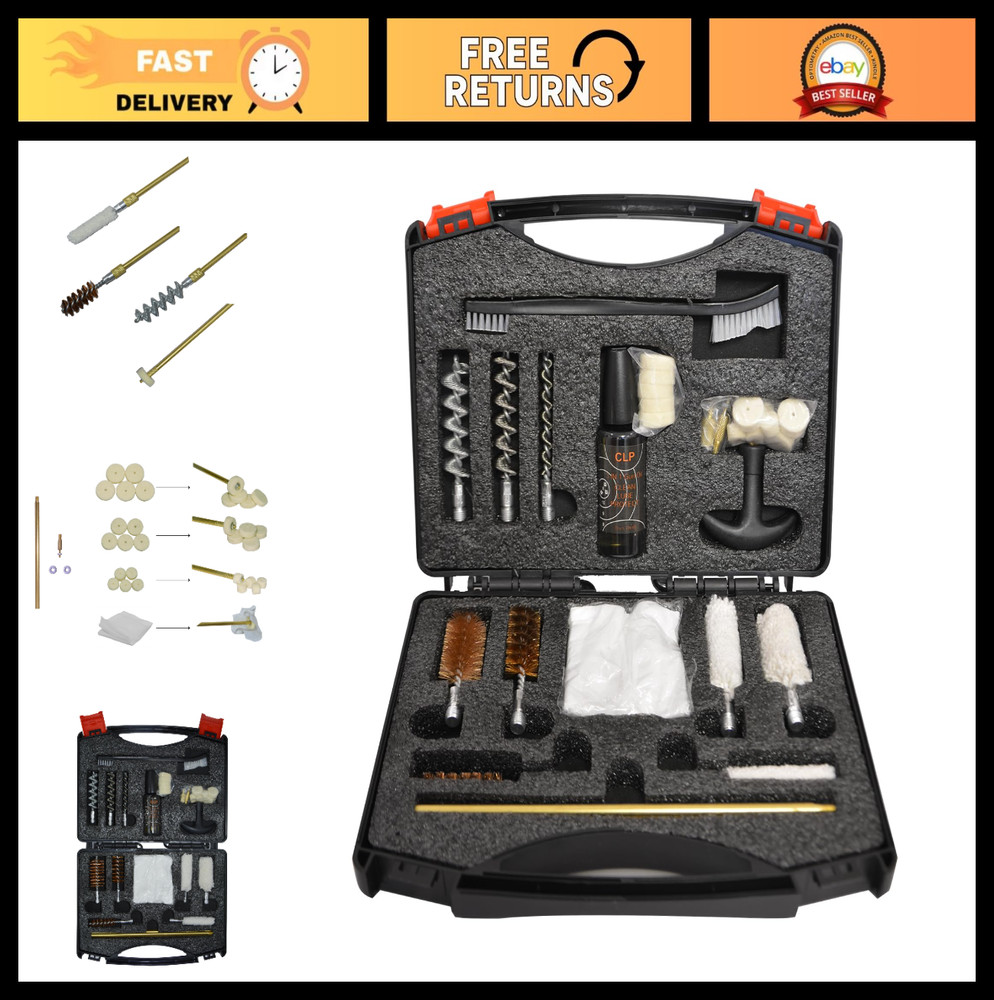 Universal Gun Cleaning Kit for 12/20/410 Gauge – Brushes, Oil, Patches & Rods