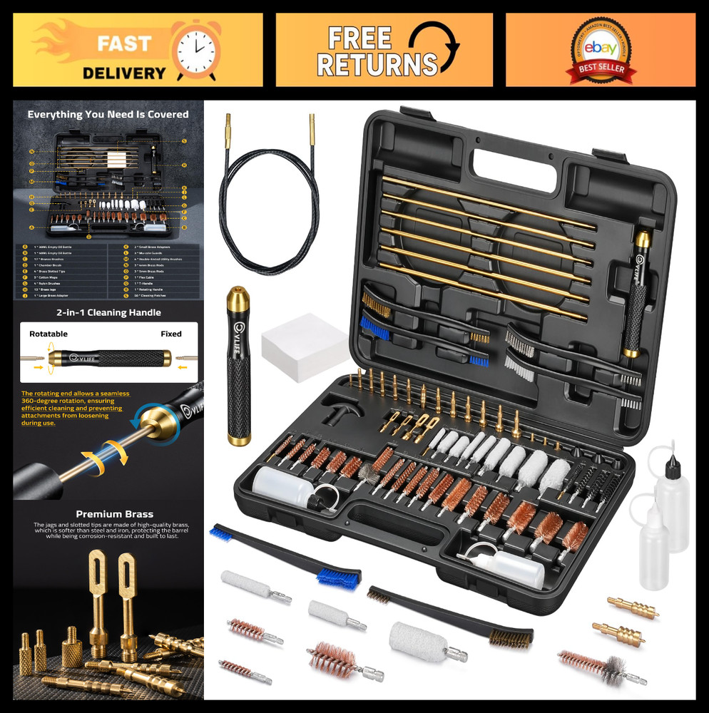 Universal Gun Cleaning Kit for All Firearms – Rifle, Shotgun & Pistol Set with B