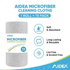 Aidea Microfiber Cleaning Cloth Roll Grey 75Pk Reusable Paper Towels Tear Away