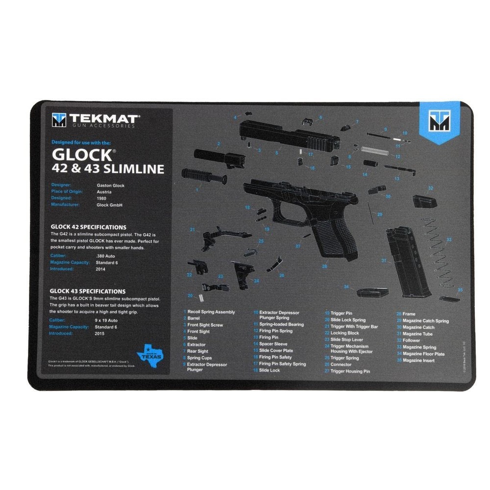 Glock 42/43 TEKMAT Gun Cleaning MAT Blue One Size, Multi