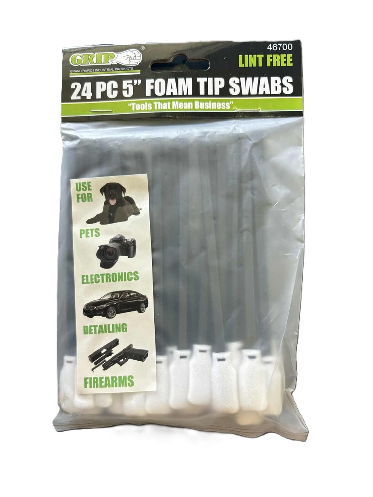 Grip 24pc 5″ Foam Tip Swabs Lint Free Pets Electronics Detailing Firearms 46700