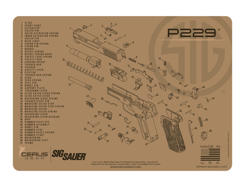 For Sig Sauer P229 P 229 9mm .40 45 Armorers Cleaning Bench Mat Cerus Gear FDE
