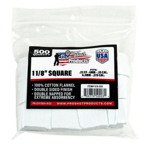 Pro-Shot Cotton Cleaning Patches SQ 1-1/8″ .22/270 Cal 500/ct Flannel