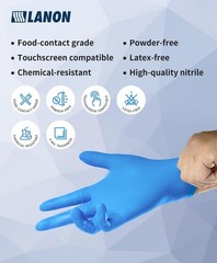 LANON Nitrile Gloves – Food-Safe, Chemical Resistant, Powder-Free, Textured, Sma