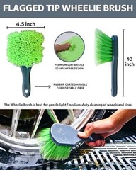 Car Wheel Cleaning Kit: Wheel and Rim Flagged Tip Brush, Bendable Barrel