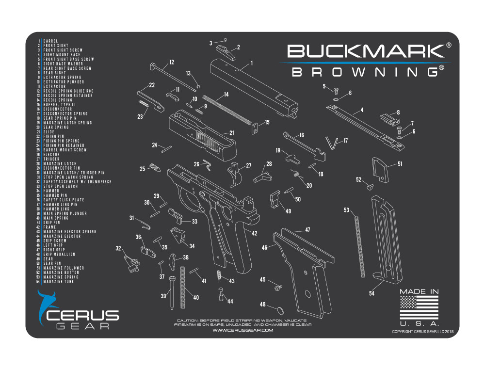 For Browning Buckmark 22 LR PREMIUM Armorers Cleaning Mat Cerus Gear