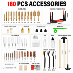 Universal Gun Cleaning Kit 180 PCS with Folding Stand Case for Rifle Pistols