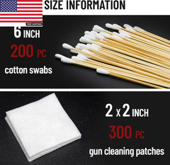 Gun Cleaning Supplies – Gun Cleaning Patches and Long Cotton Swabs Set, 6″ Cotto