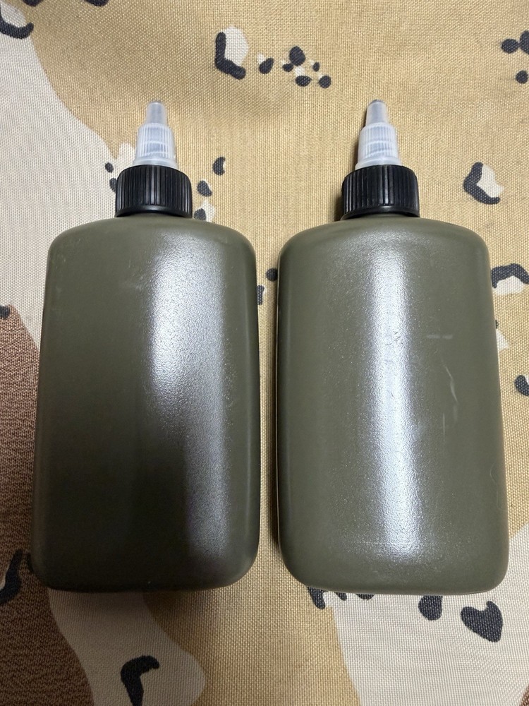 USGI Weapon Oil Bottle LSA CLP 4oz Military Cleaning OD Green 2 Pack Empty NOS