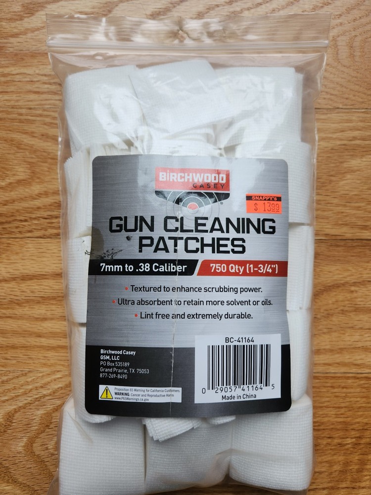 Birchwood Casey Gun Cleaning Patches 7mm – .38 Cal ~710ct 1-3/4″ Open Bag