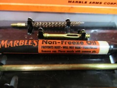 Vintage Marbles Gun Cleaning Kit NITRO SOLVENT LEAD TOP Oil Tin Pad Box Full ROD