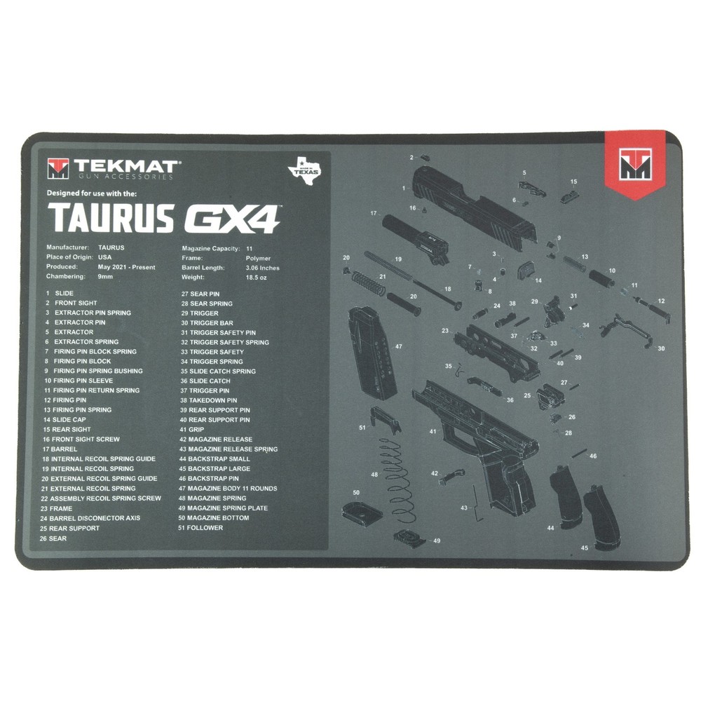 TekMat Taurus GX4 Gun Cleaning Mat 11×17 Padded Water-Resistant Black