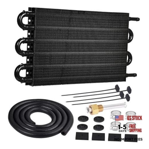 5/16″ Transmission Oil Cooler Tube and Fin Cooler Kit Universal 6 Pass Black