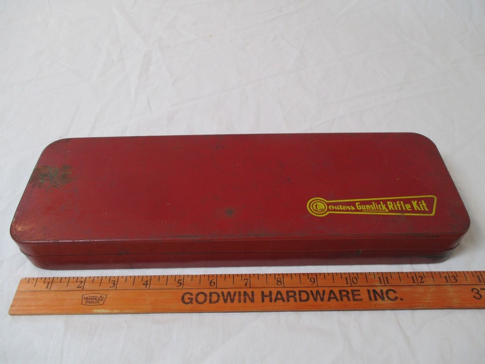 Vintage Outers Gunslick Rifle Cleaning Kit No. 477 22 Cal. In Red Metal Box