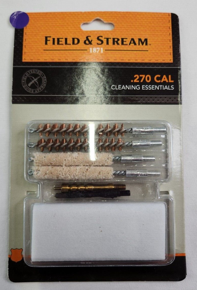 Field & Stream Cleaning Essentials for .270 Caliber w/ Bronze Brush Cotton Map B