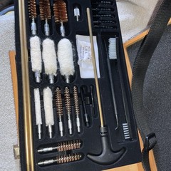 Vintage Outers Gun Cleaning Kit W/ Wood Box Hunting Gun Shooting Cooper Brushes