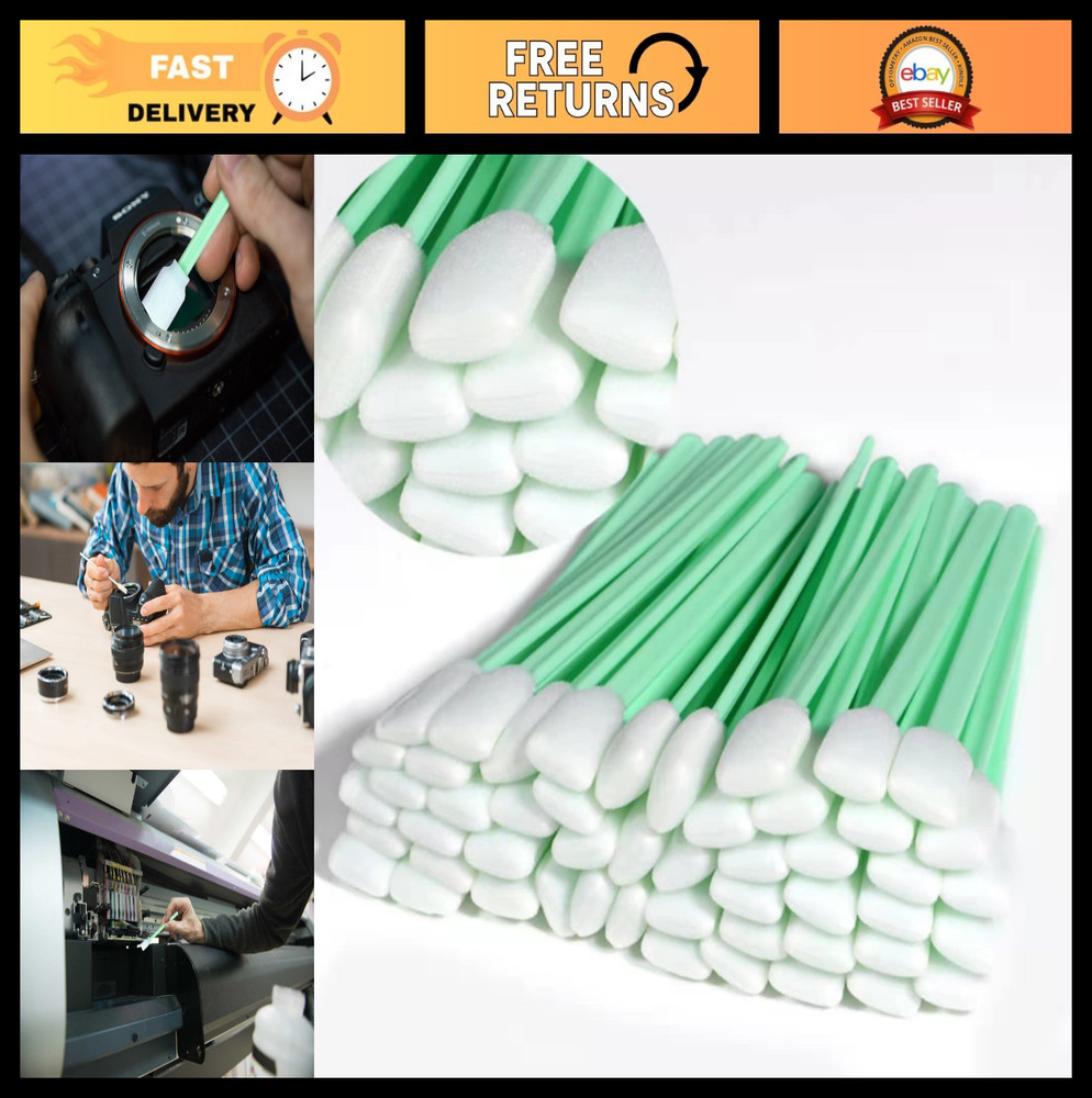 200 PCS Foam Cleaning Swabs – Dust-Free Sponge Tips for Printers, Cameras & Lens