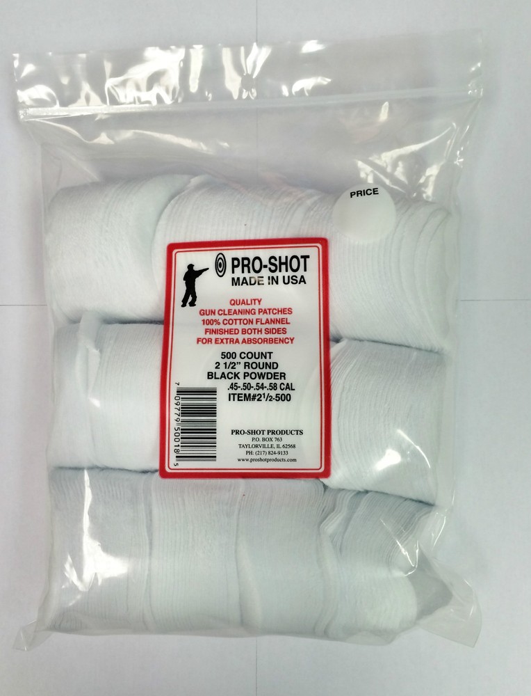 Pro Shot 500 Count Black Powder 2 1/2″ Round Patches for 45-58 Cal