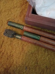 Vintage Antique Wood And Brass Rifle Cleaner Kit Wood Box with Shells