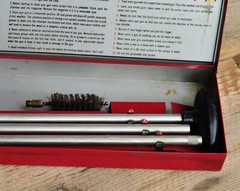 Vintage INCOMPLETE Wards Western Field Gun Shotgun Cleaning Kit in Red Metal Box