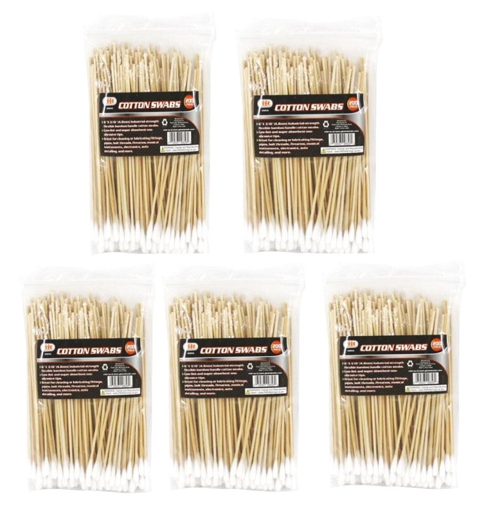 1000 IIT 6″ INDUSTRIAL BAMBOO HANDLE COTTON SWABS TIPS DETAILING CLEANING Q GUN