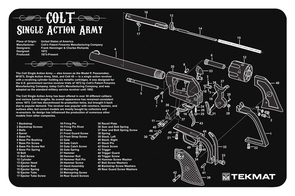 TekMat TEKR17SAA Cleaning Mat Black/White Rubber 11″x17″ Colt Revolver Army Par