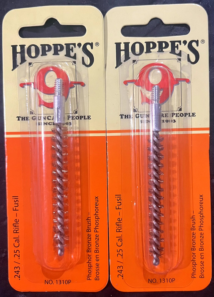 2X Hoppes No. 9 Phosphor Bronze Pistol Cleaning Brush 243 / 25 Cal Bristle