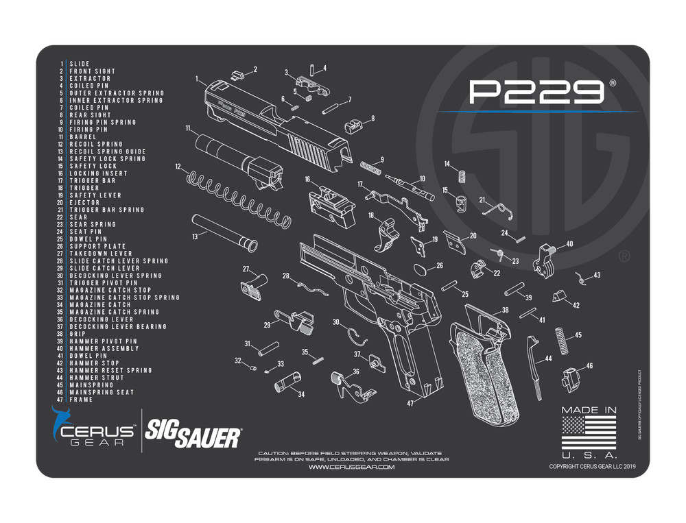 For Sig Sauer P229 P 229 9mm .40 45 Armorers Gun Cleaning Bench Mat Cerus Gear