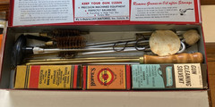 Vintage Outers Rifle Cleaning Kit – Red Metal Box w Rods & Brushes Excellent
