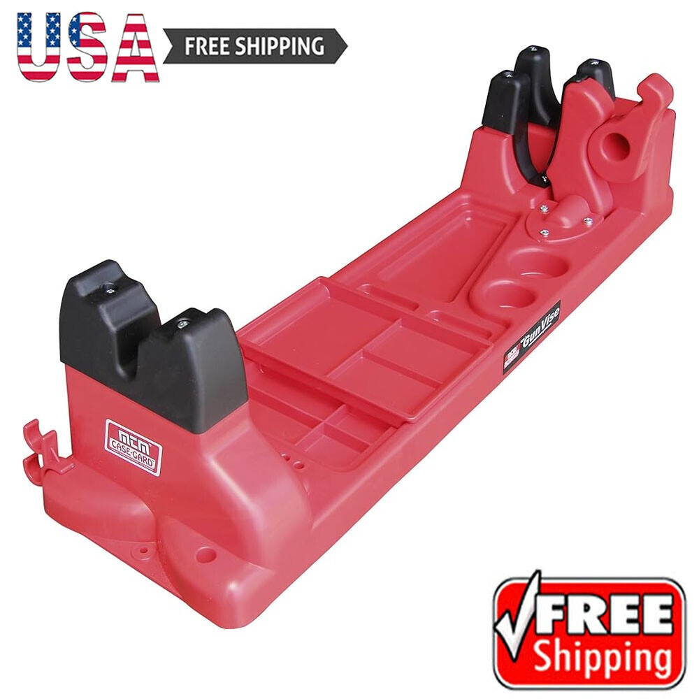 Gun Vise for Gunsmithing Work & Cleaning Kit Free Standing 11 Compartments Red