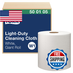 Tork Light Duty Cleaning Cloth Giant Roll, White W1, 1450 Count, Wet/Dry Use