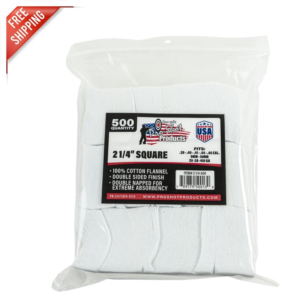Pro-Shot Double-Napped Gun Cleaning Patches – 100% Cotton, Maximum Solvent Hold