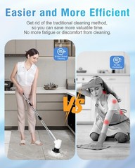 Electric Spin Scrubber Cordless Bathroom Shower Scrubber Adjustable Handle 8 Bru